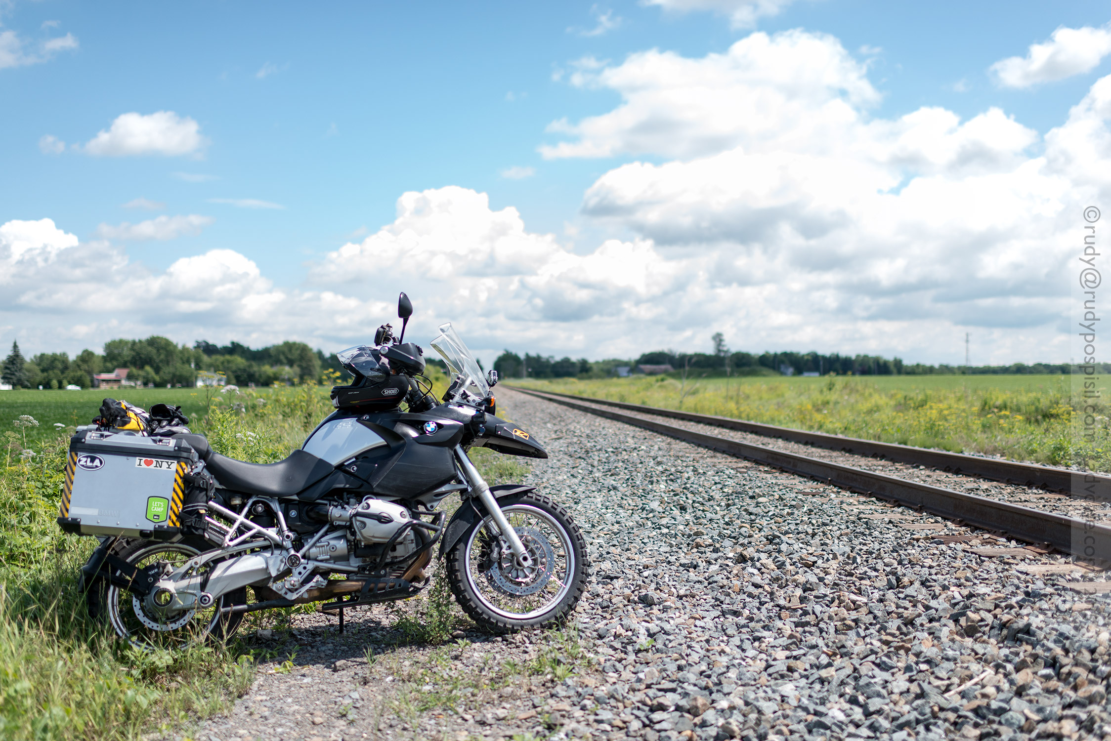 Riding along railroad tracks south of Montréal, Québec, Canada.