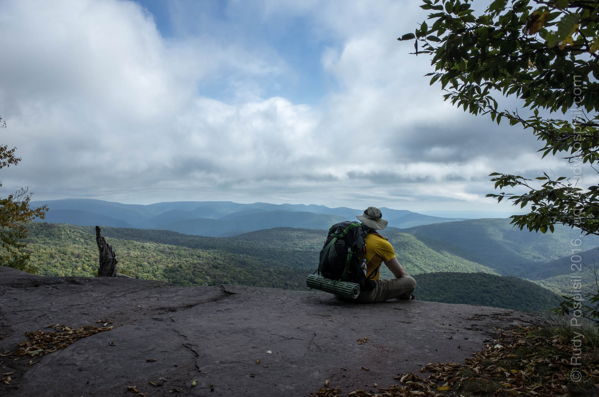 Sitting on the Giant Ledge on the way to the top of Panther Mountain in the Catskills.